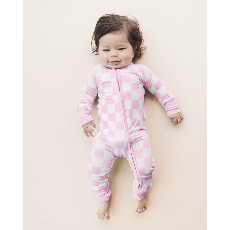 Bamboo Zip Romper | Pink Checkered