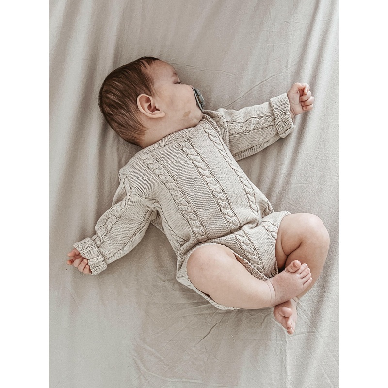 Cable Knit Romper – Beige|0-3m|3-6m|6-12m|12-18m|18-24m|Beige