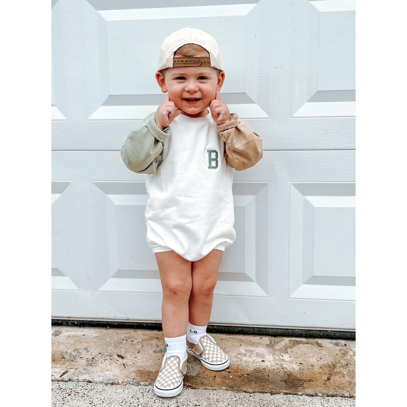 Custom Embroidered Colorblock Sweatshirt Romper