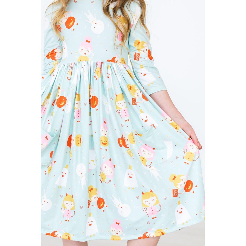 Ghouls Just Want to Have Fun 3/4 Sleeve Pocket Twirl Dress