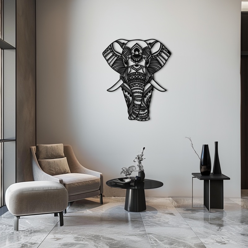 Mandala Elephant Metal Wall Art – Intricate Elephant Head Decor – KAF105