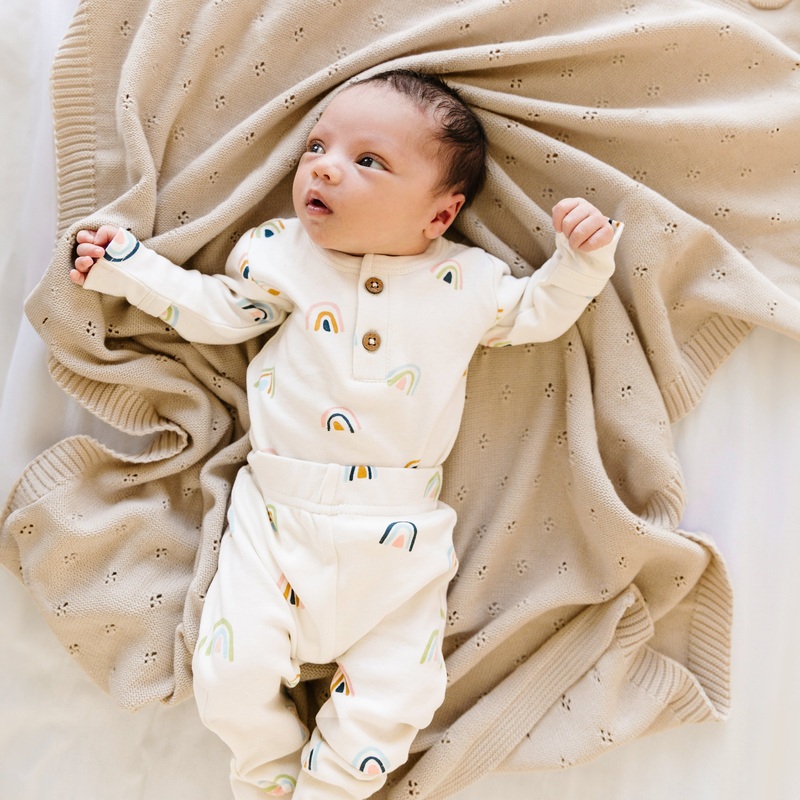 Organic Cotton Pointelle Baby Blanket – Sand