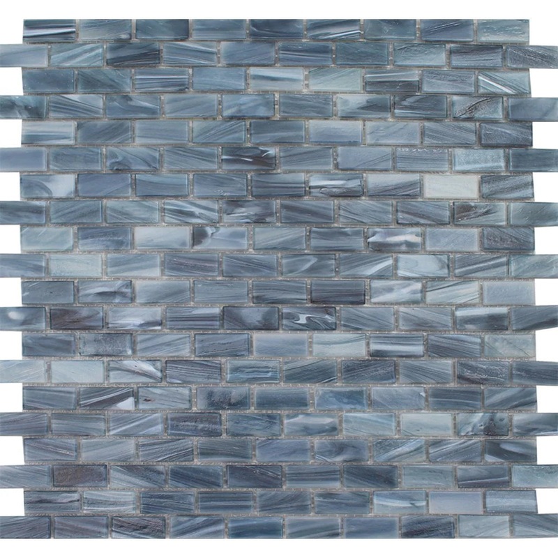 Sapphire Brick 0.5×1.25 on 12.25×12.75 Mesh Glass Mosaic Tile Aurora Series – Aquatica Collection