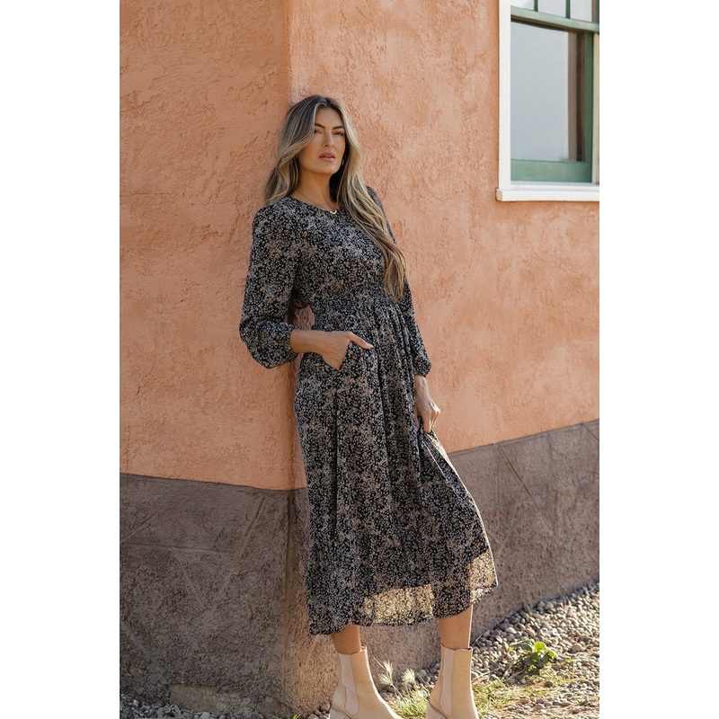 So It Goes Long Sleeve Maxi|Black|S|M|L
