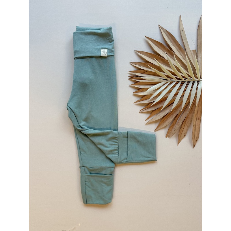 *Adjusted Fit* Fold Over Footie Leggings | Seafoam | Luxury Bamboo