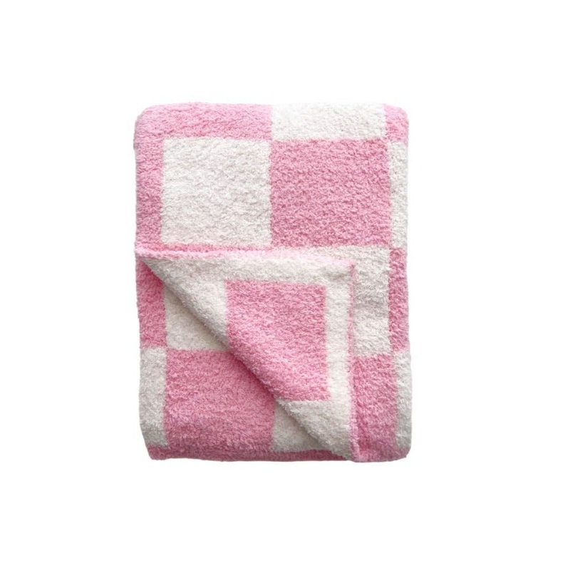 Checkered Plush Blanket | Pink
