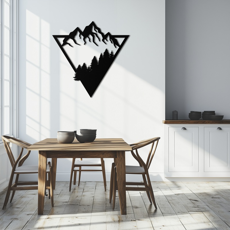 Mountain Forest Metal Wall Art – Geometric Nature Decor- KAF161