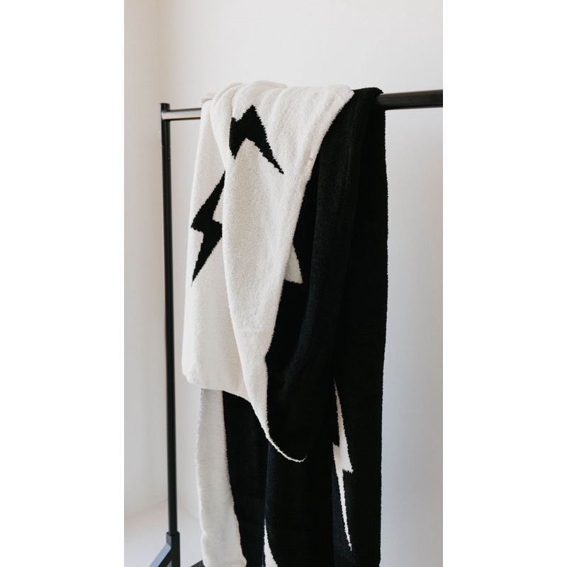 Plush Blanket | Black & White Lightning Bolt