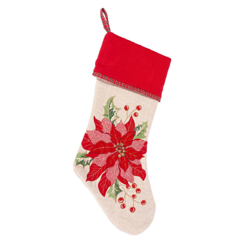 Red Poinsettia Christmas Stocking
