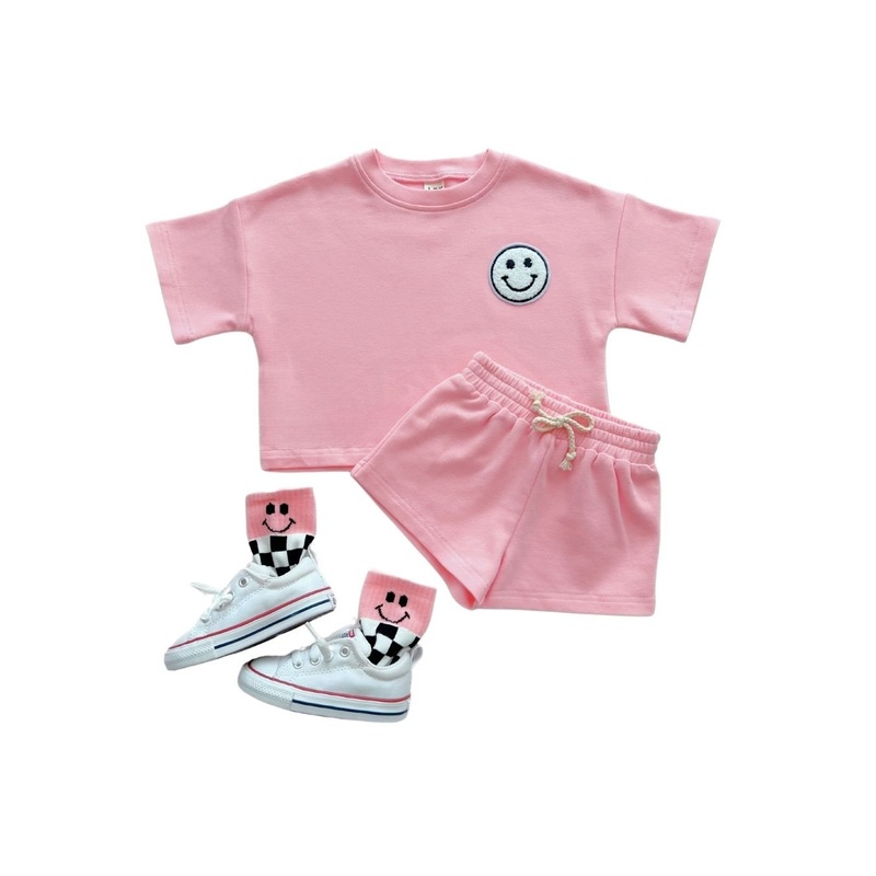 Smiley Shorts Set | Pink Peach