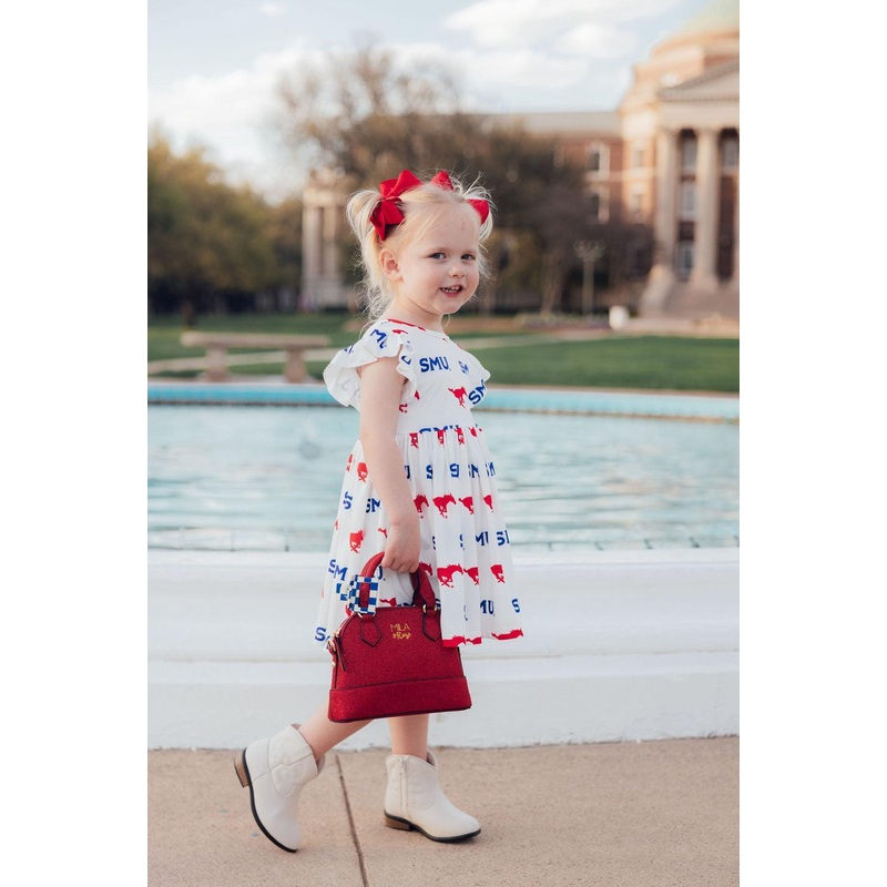 SMU White Mustang Flutter Twirl Dress