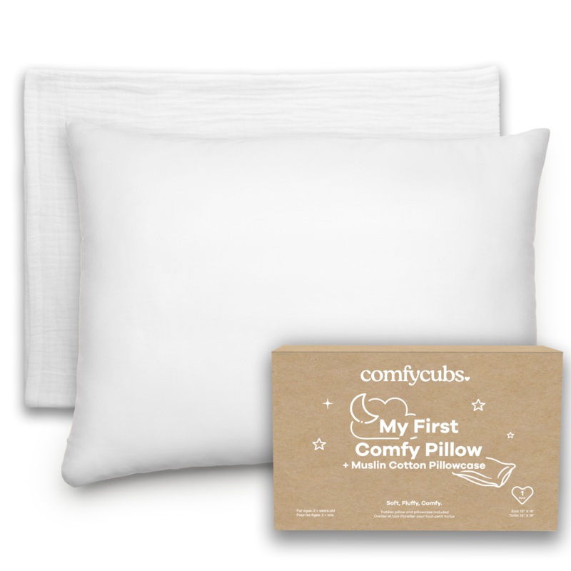 Toddler Pillows with Soft Muslin Pillow Case by Comfy Cubs – White