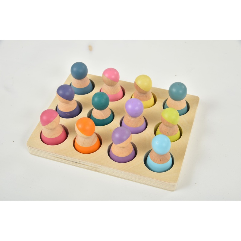 Wooden Rainbow Peg Dolls Figures 12 Piece Set