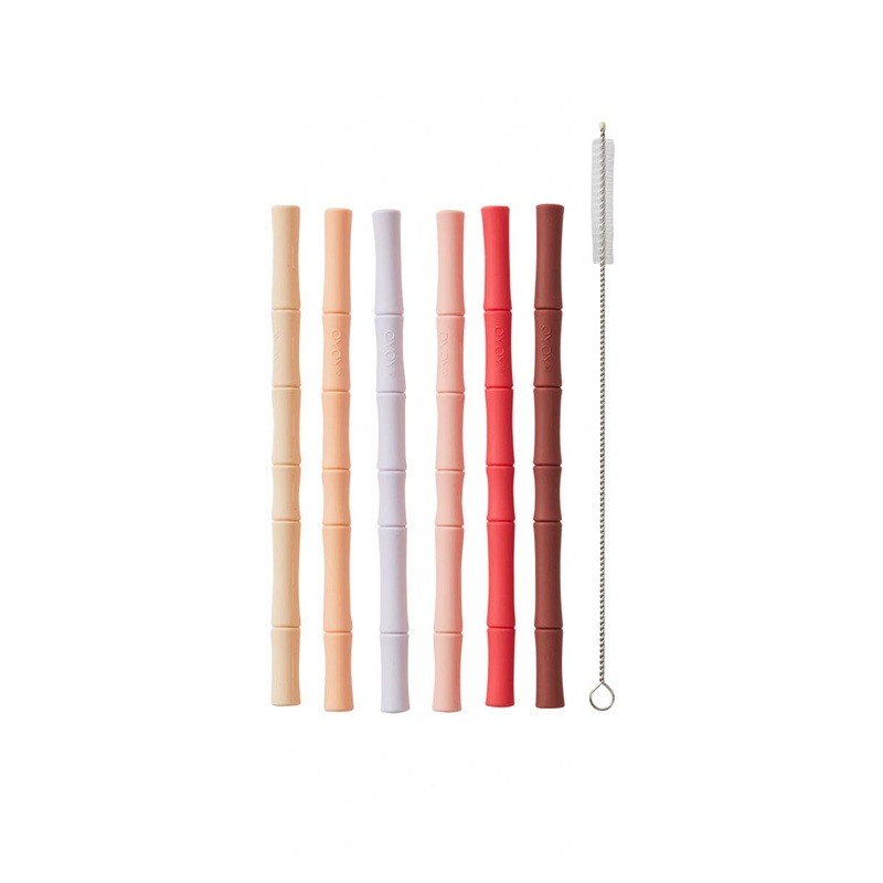 Bamboo Silicone Straw – Pack of 6 – Cherry Red / Vanilla