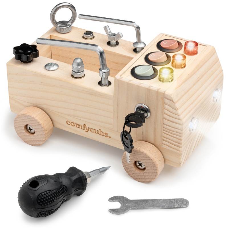 Busy Board Toy Truck Set for 3+ – Natural Wood