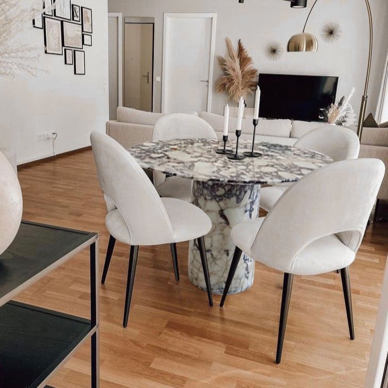 Calacatta Viola Marble Round Dining Table with Round Marble Legs (D)48 (H)30