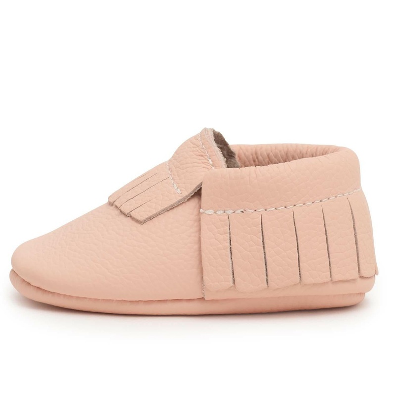 Desert Rose Baby Moccasins|US 2 (Newborn; 3.75″ Sole)|US 3 (3-6 Months; 4.125″ Sole)|US 4 (6-12 Months, 4.5″ Sole)|US 5.5 (12-18 Months, 5.0″ Sole)|US 6.5 (18-24 Months, 5.25″ Sole)|US 8 (2-3 Years; 5.75″ Sole)