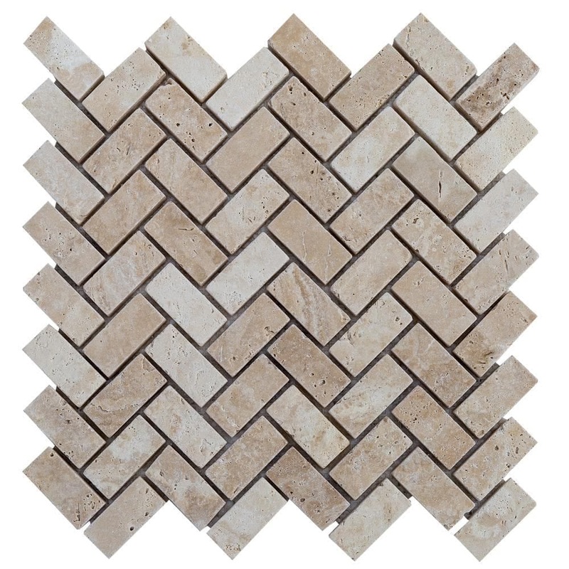Medium Beige Travertine Tumbled Herringbone Mosaic Floor and Wall Tile – Livfloors Collection
