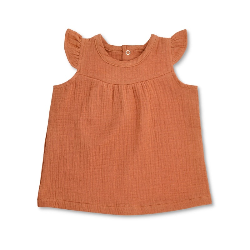 Muslin Flutter Sleeve Dress – Rust