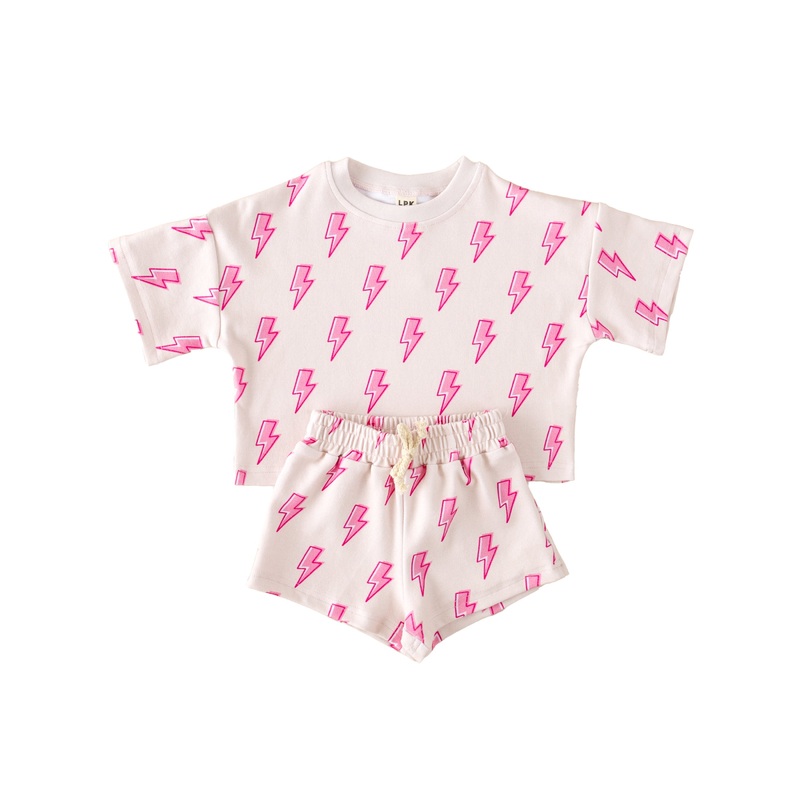Shorts Set | Pink Bolts|0-3M|3-6M|6-12M|12-18M|18-24M|2T|3T|4T|5T|6-7Y|8-9Y