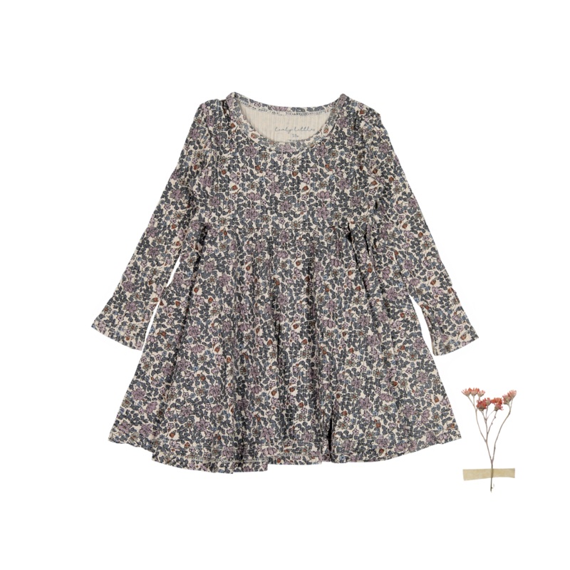 The Printed Long Sleeve Dress – Floral Ribbed