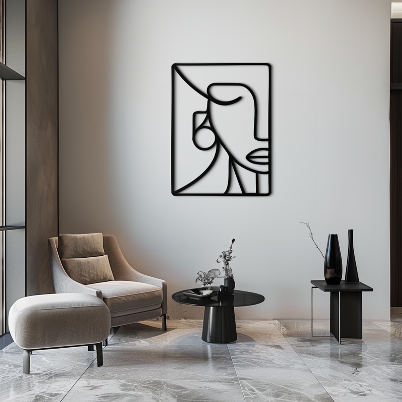 Abstract Face Metal Wall Art – Modern Minimalist Steel Decor – KAF063