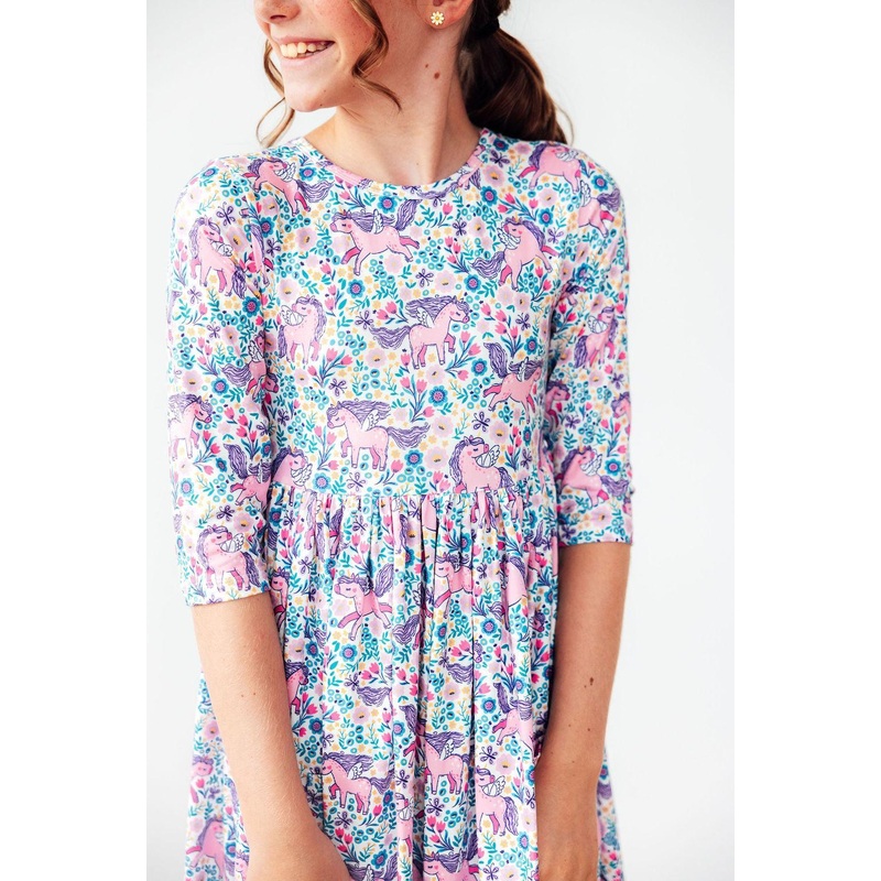 Head in the Clouds 3/4 Sleeve Pocket Twirl Dress