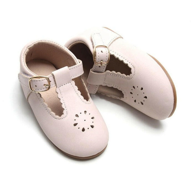 Leather Petal T-Bar | Color ‘Dusty Pink’ | Hard Sole