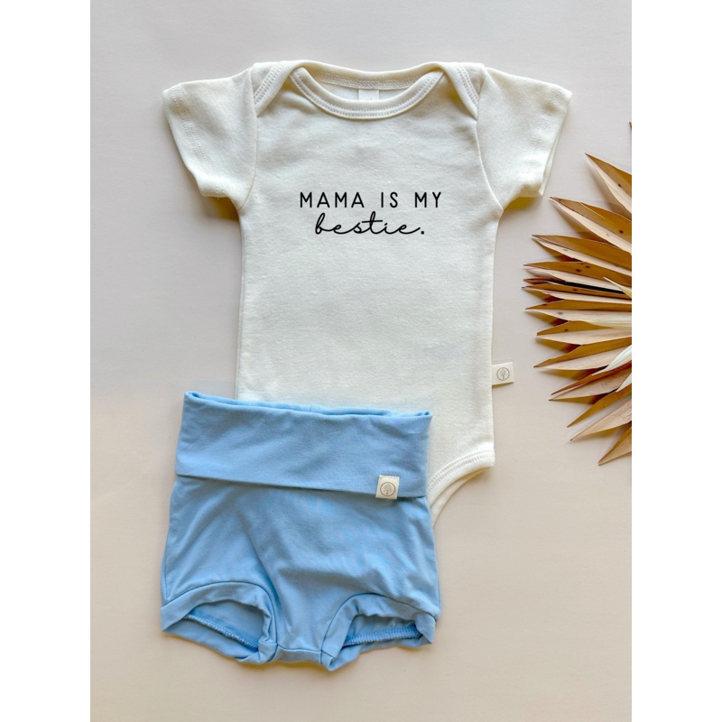 Mama Bestie | Bamboo Fold Over Bloomers and Organic Cotton Bodysuit Set | Ocean