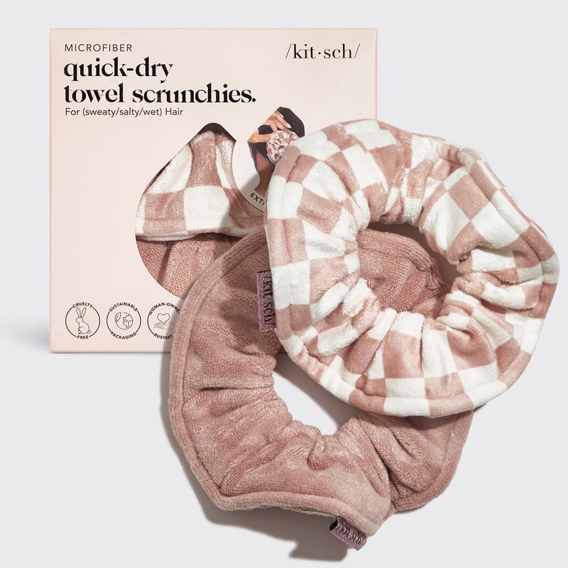 Microfiber Quick-Dry Towel Scrunchies 2pc – Terracotta Checker