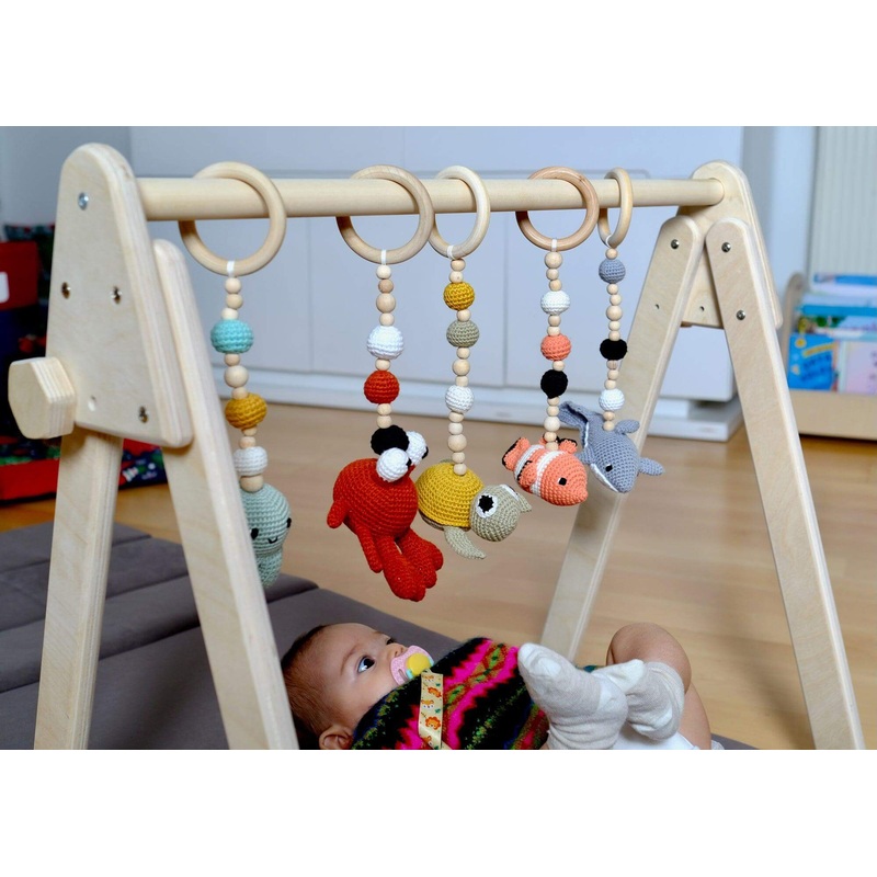 Montessori Baby Gym & Hanging Toys Set | Wooden Play Gym for Babies – Kidodido
