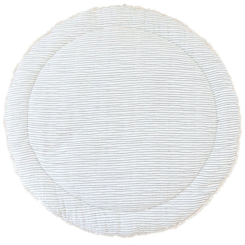 Organic Cotton Quilted Round Play Mat – Cobi Blue Stripes and Ivory