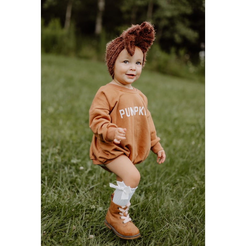 Pumpkin Sweatshirt Romper|Newborn|0-3 months|3-6 months|6-9 months|9-12 months|12-18 months|18-24 months|2T|Orange|Cream|Camel