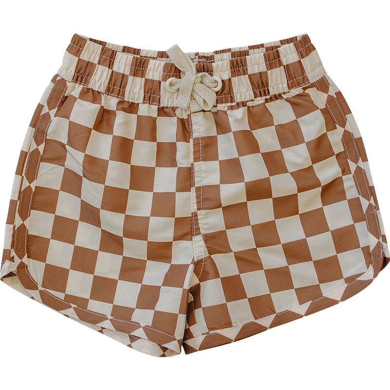 Rust Checkered Swim Shorts|0-3|3-6|6-12|18|2T|3T|4T|5T