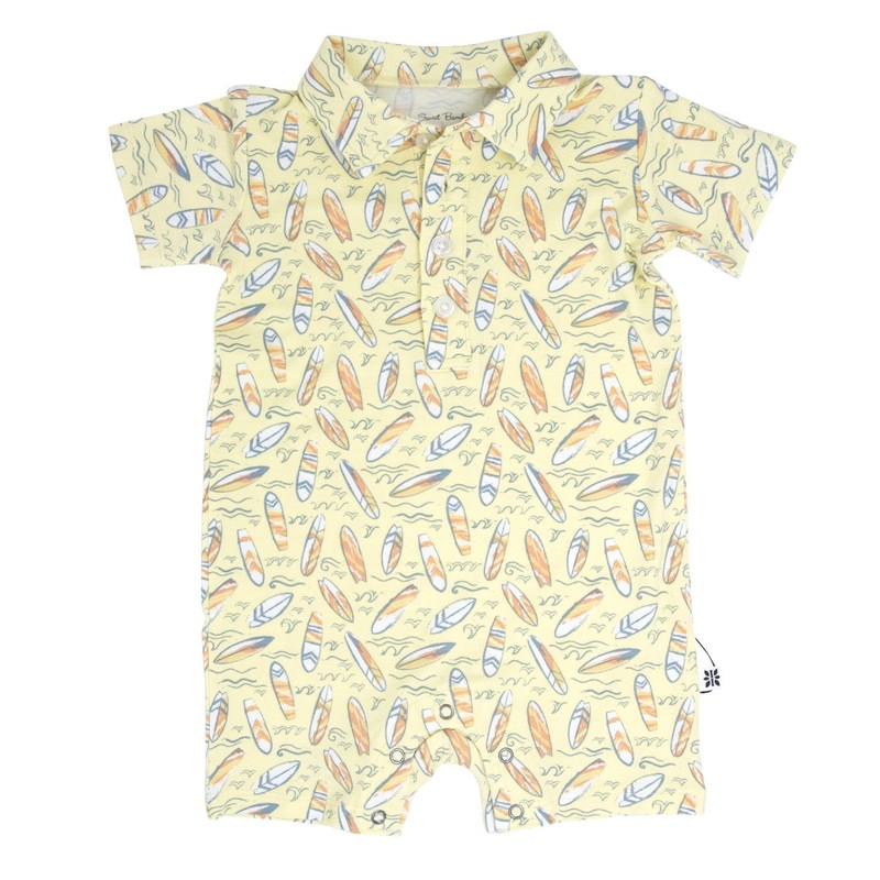 Surfboard Waves Polo Romper|Newborn|0-3 Months|3-6 Months|6-12 Months|12-18 Months|18-24 Months|Sunset Surf