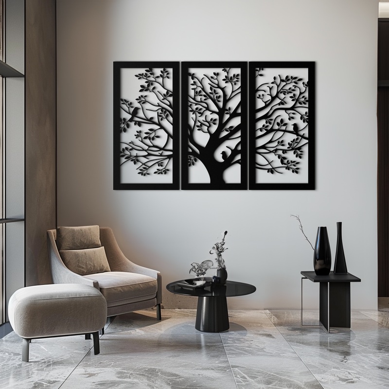 Tree of Life Metal Wall Art – 3-Piece Nature-Inspired Steel Decor – KAF093