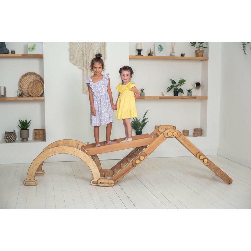 3in1 Montessori Climbing Snake Set: Snake Ladder + Slide/Ramp + Arch Climber  Beige