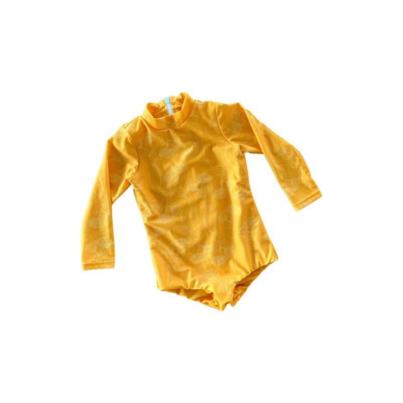 Girl’s Long Sleeve Zip Up in Yellow Ohia Lehua Print