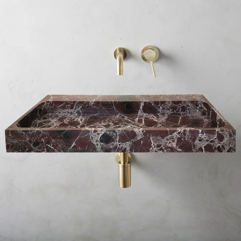 Rosso Levanto Marble Rectangular Wall-mount Sink (W)20 (L)48 (H)5