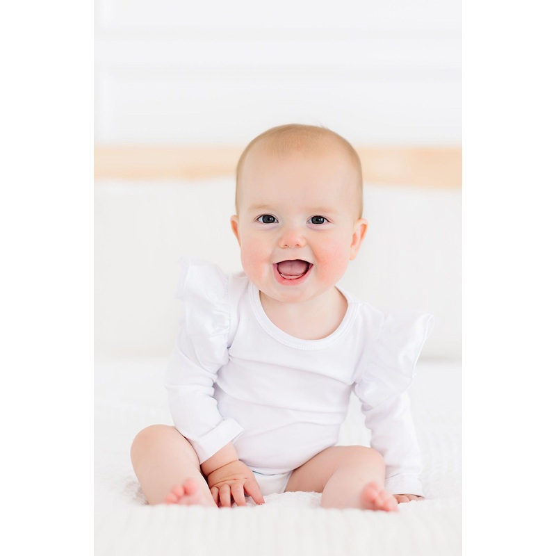 White L/S Flutter Bodysuit|0-3M|3-6M|6-12M|12-18M|18-24M
