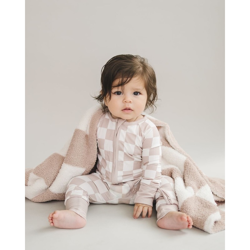 Bamboo Zip Romper | Latte Checkered