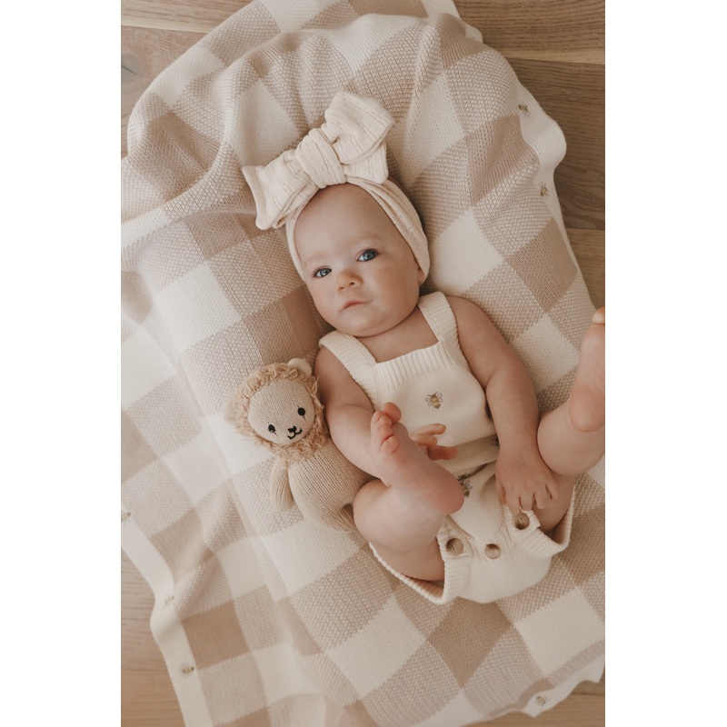 Busy Bee Gingham Baby Blanket|OS|Cream