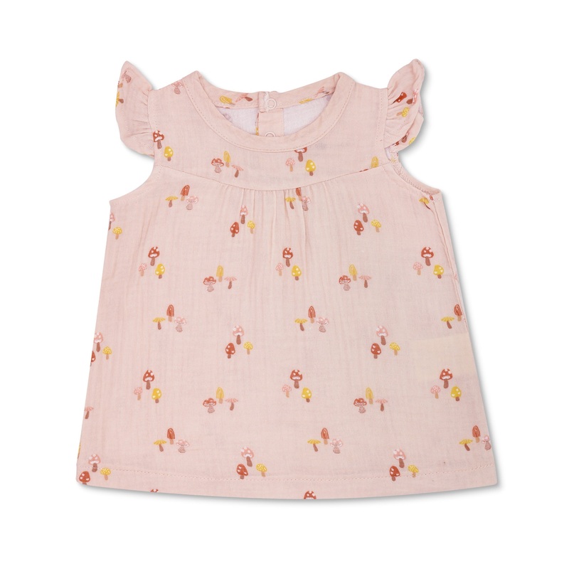 Muslin Flutter Sleeve Dress – Mini Mushroom