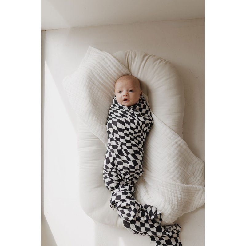 Muslin Swaddle | Black & White Wavy Checkerboard
