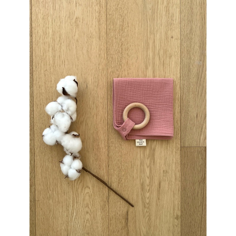 Organic Cotton Towel with Teething Ring Peach