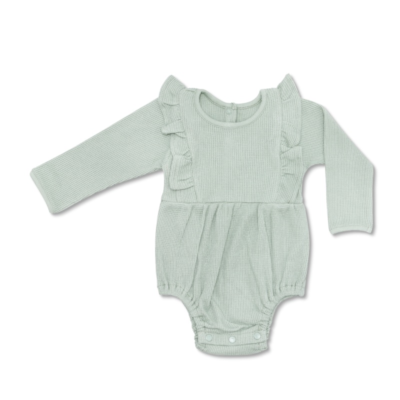 Waffle Long Sleeve Romper – Sage