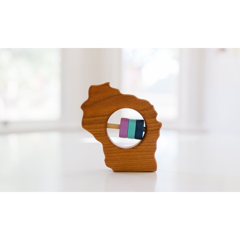 Wisconsin State Wooden Baby Rattle