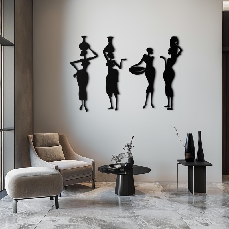 African Women Silhouette Metal Wall Art – Elegant Tribal Wall Decor – KAF136