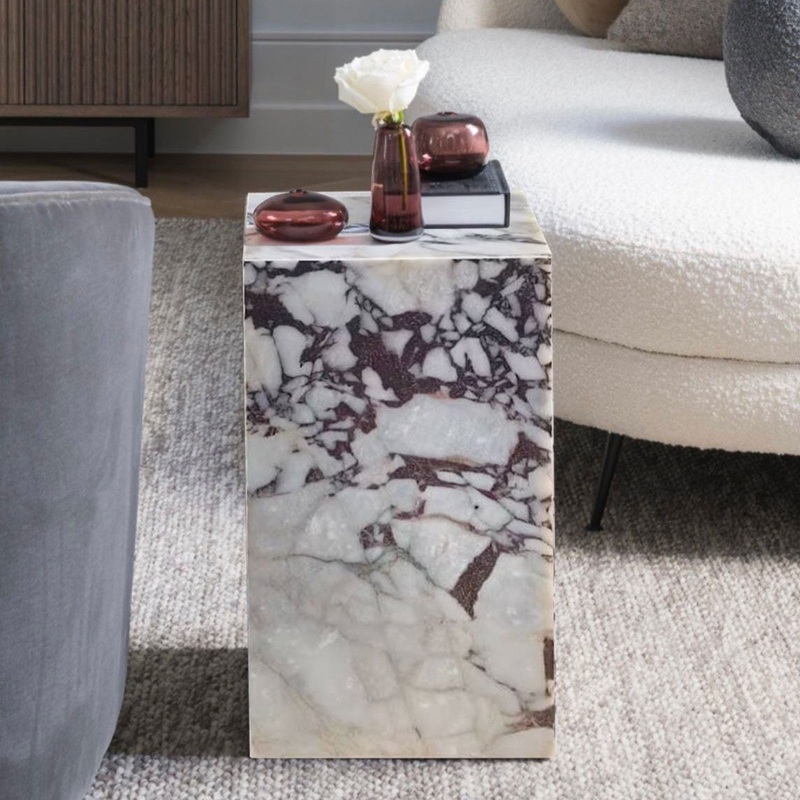 Calacatta Viola Marble Cube Design Plinth End/Side Table, Nightstand Polished (W)14 (L)14 (H)24