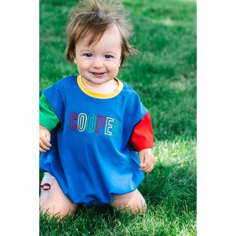 Custom Embroidered 90s Colorblock T-Shirt Romper